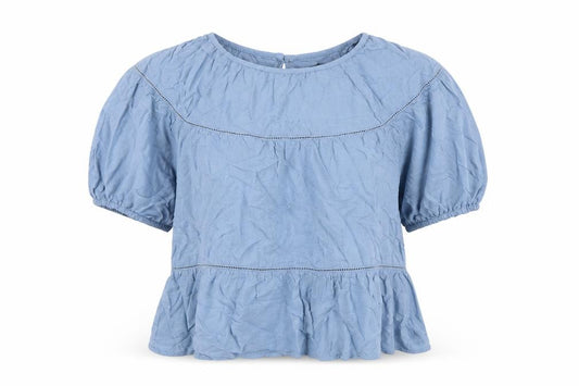 Marks and Spencer Womens Blue Viscose Basic Blouse Size 10 Round Neck