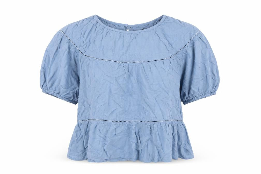 Marks & Spencer Womens Blue Viscose Basic Blouse Size 10 Round Neck