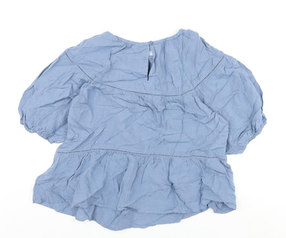 Marks & Spencer Womens Blue Viscose Basic Blouse Size 10 Round Neck