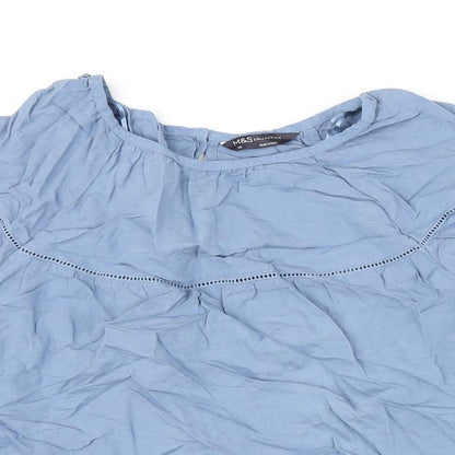 Marks & Spencer Womens Blue Viscose Basic Blouse Size 10 Round Neck