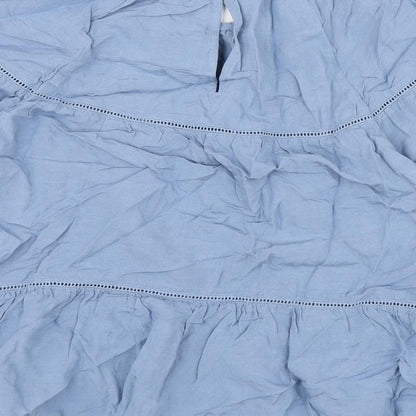 Marks & Spencer Womens Blue Viscose Basic Blouse Size 10 Round Neck