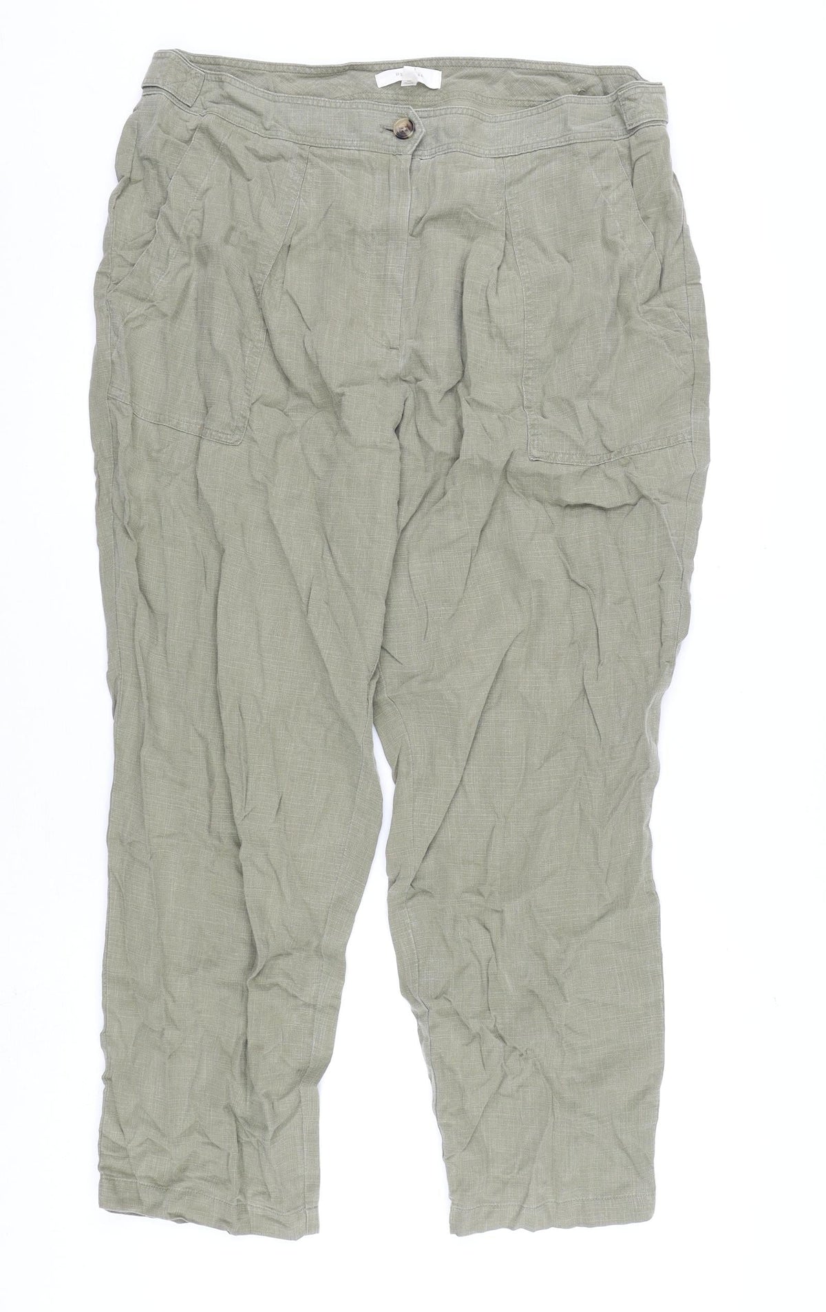 Per Una Womens Green Lyocell Trousers Size 18 L28 in Regular Zip