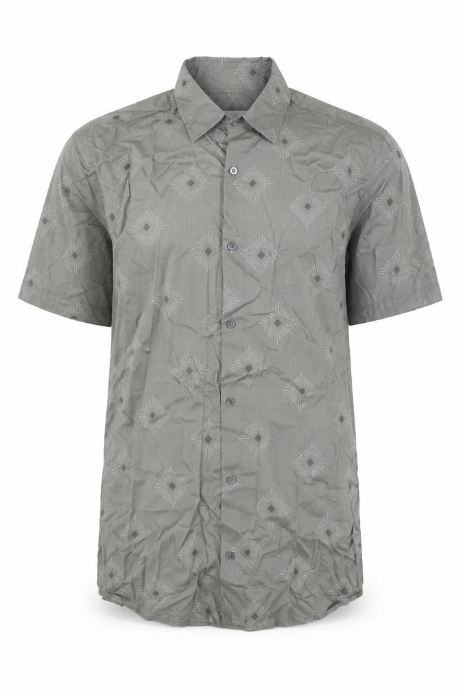 Marks & Spencer Mens Green Geometric Cotton Button-Up Size S Collared Button