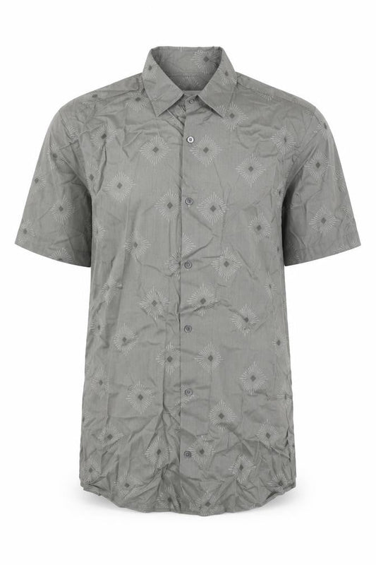 Marks & Spencer Mens Green Geometric Cotton Button-Up Size S Collared Button