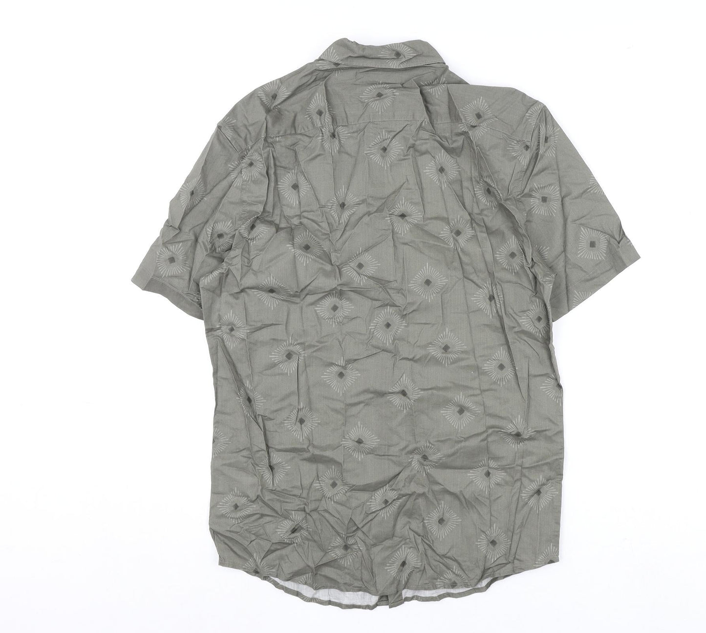 Marks and Spencer Mens Green Geometric Cotton Button-Up Size S Collared Button