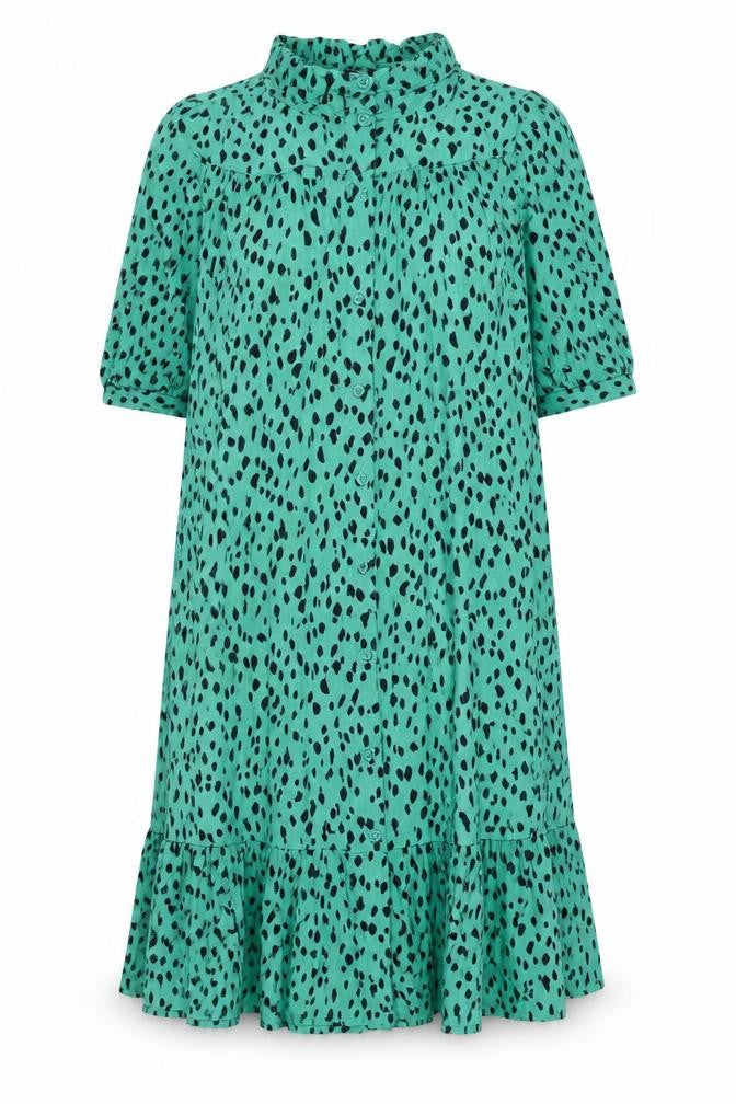 Marks & Spencer Womens Green Geometric Viscose A-Line Size 8 Round Neck Button - Tie Detail