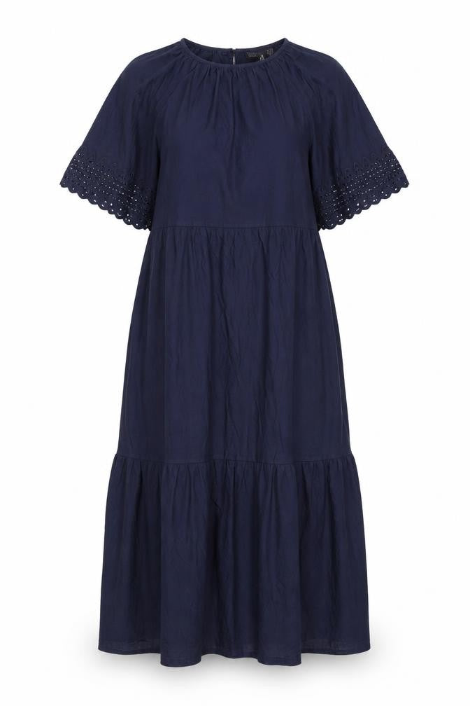 Marks & Spencer Womens Blue Cotton A-Line Size 6 Round Neck Button - Embroidery