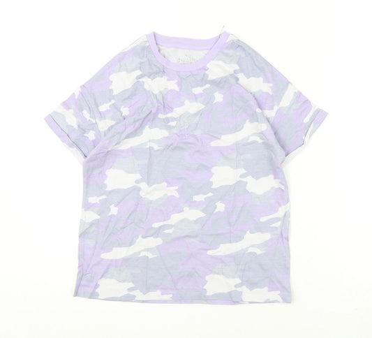 Marks and Spencer Boys Purple Camouflage Cotton Basic T-Shirt Size 10-11 Years Round Neck Pullover