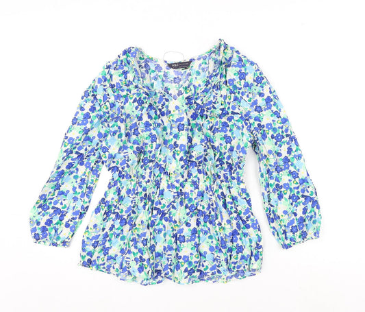 marks Womens Multicoloured Floral Viscose Basic Blouse Size 8 V-Neck - Tie Detail