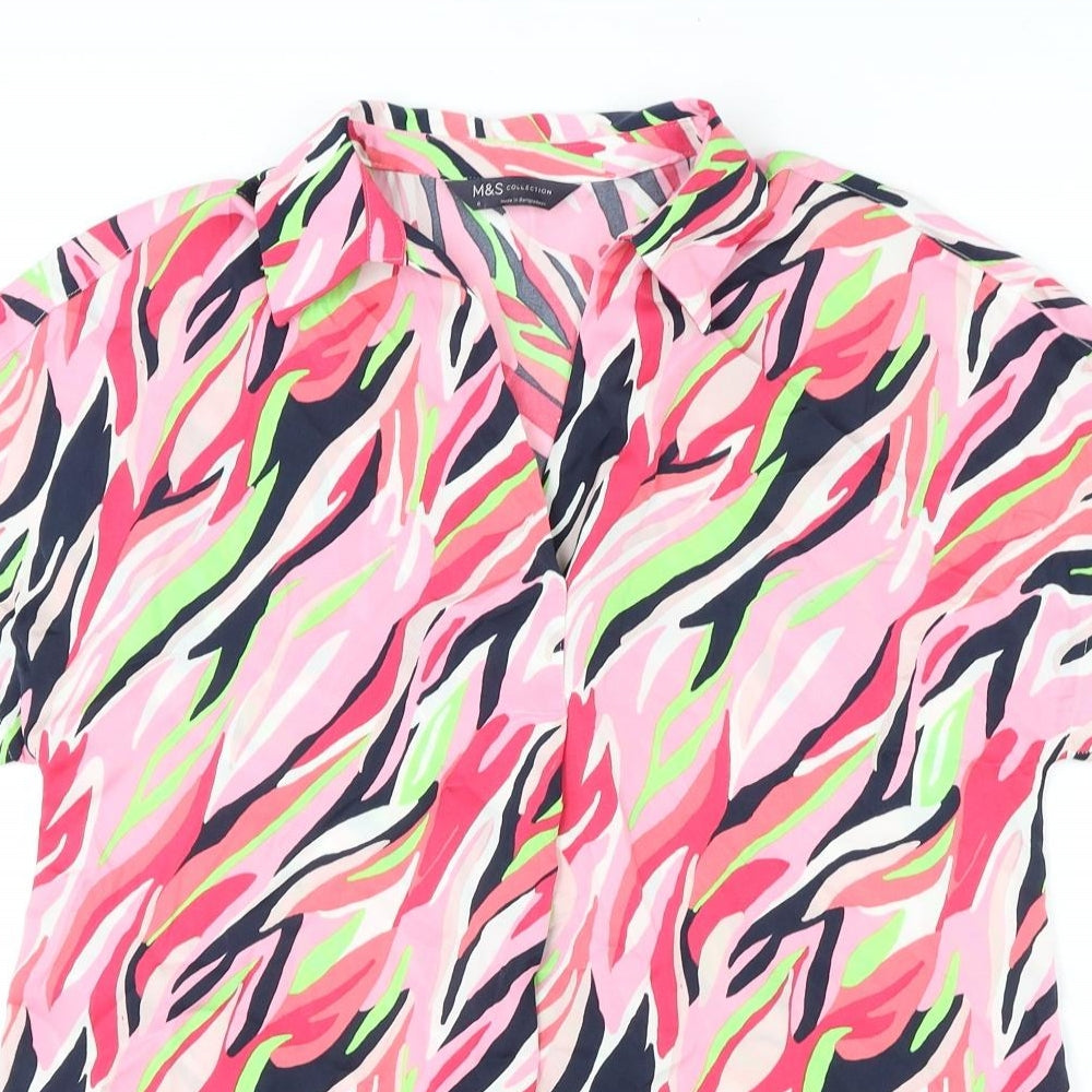 Marks and Spencer Womens Multicoloured Geometric Polyester Basic Blouse Size 6 Collared