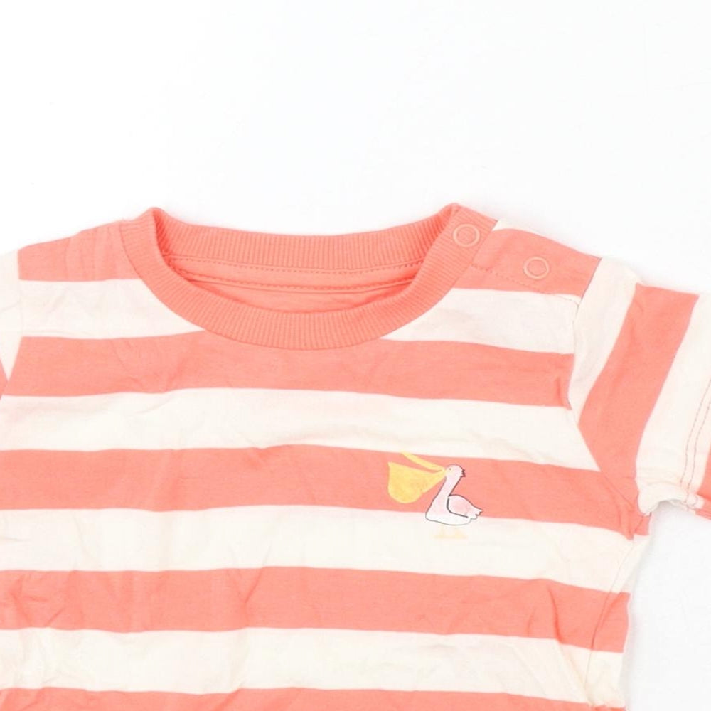 Marks and Spencer Baby Pink Striped Cotton Basic T-Shirt Size 0-3 Months Round Neck Snap - Stork