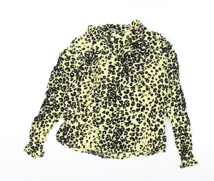 Marks & Spencer Womens Yellow Animal Print Viscose Basic Blouse Size 8 V-Neck - Leopard Print