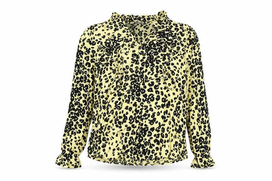 Marks & Spencer Womens Yellow Animal Print Viscose Basic Blouse Size 8 V-Neck - Leopard Print