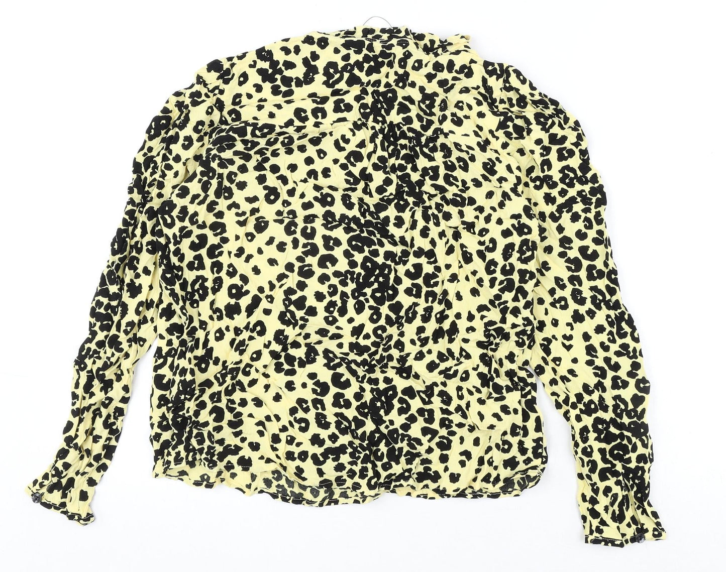 Marks and Spencer Womens Yellow Animal Print Viscose Basic Blouse Size 8 V-Neck - Leopard Print