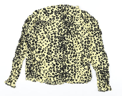 Marks & Spencer Womens Yellow Animal Print Viscose Basic Blouse Size 8 V-Neck - Leopard Print