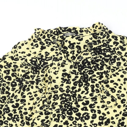 Marks & Spencer Womens Yellow Animal Print Viscose Basic Blouse Size 8 V-Neck - Leopard Print