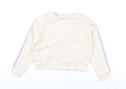 Marks & Spencer Girls Beige Cotton Pullover Sweatshirt Size 9-10 Years Pullover - Cropped