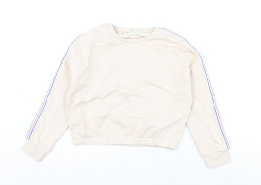 Marks and Spencer Girls Beige Cotton Pullover Sweatshirt Size 9-10 Years Pullover - Cropped