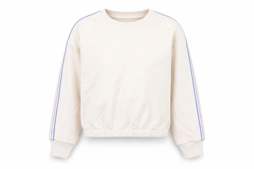 Marks & Spencer Girls Beige Cotton Pullover Sweatshirt Size 9-10 Years Pullover - Cropped