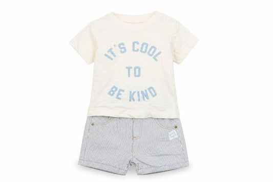 Marks & Spencer Baby Multicoloured Striped Cotton Shorts Set Outfit/Set Size 6-9 Months Snap - It's Cool To Be Kind