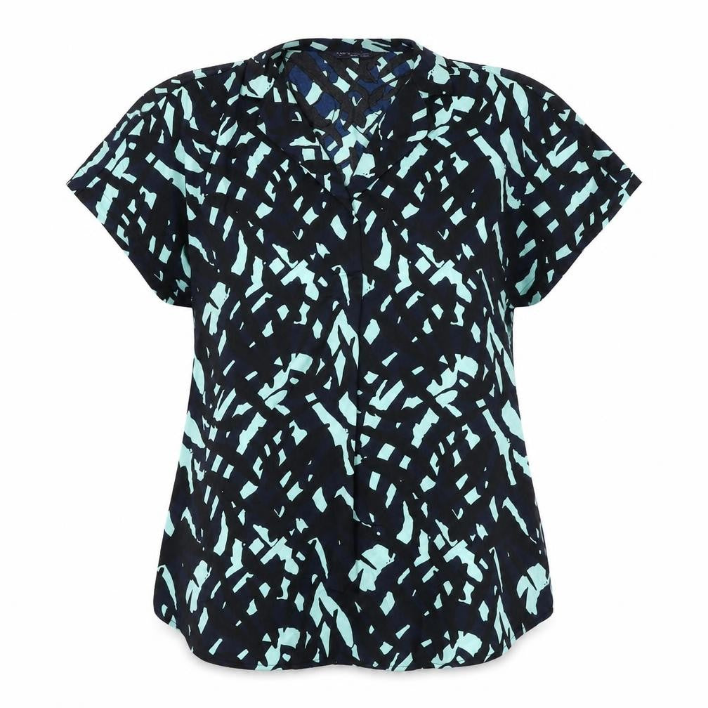 Marks & Spencer Womens Blue Geometric Polyester Basic Blouse Size 8 Collared