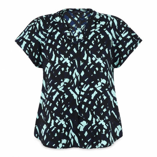 Marks and Spencer Womens Blue Geometric Polyester Basic Blouse Size 8 Collared