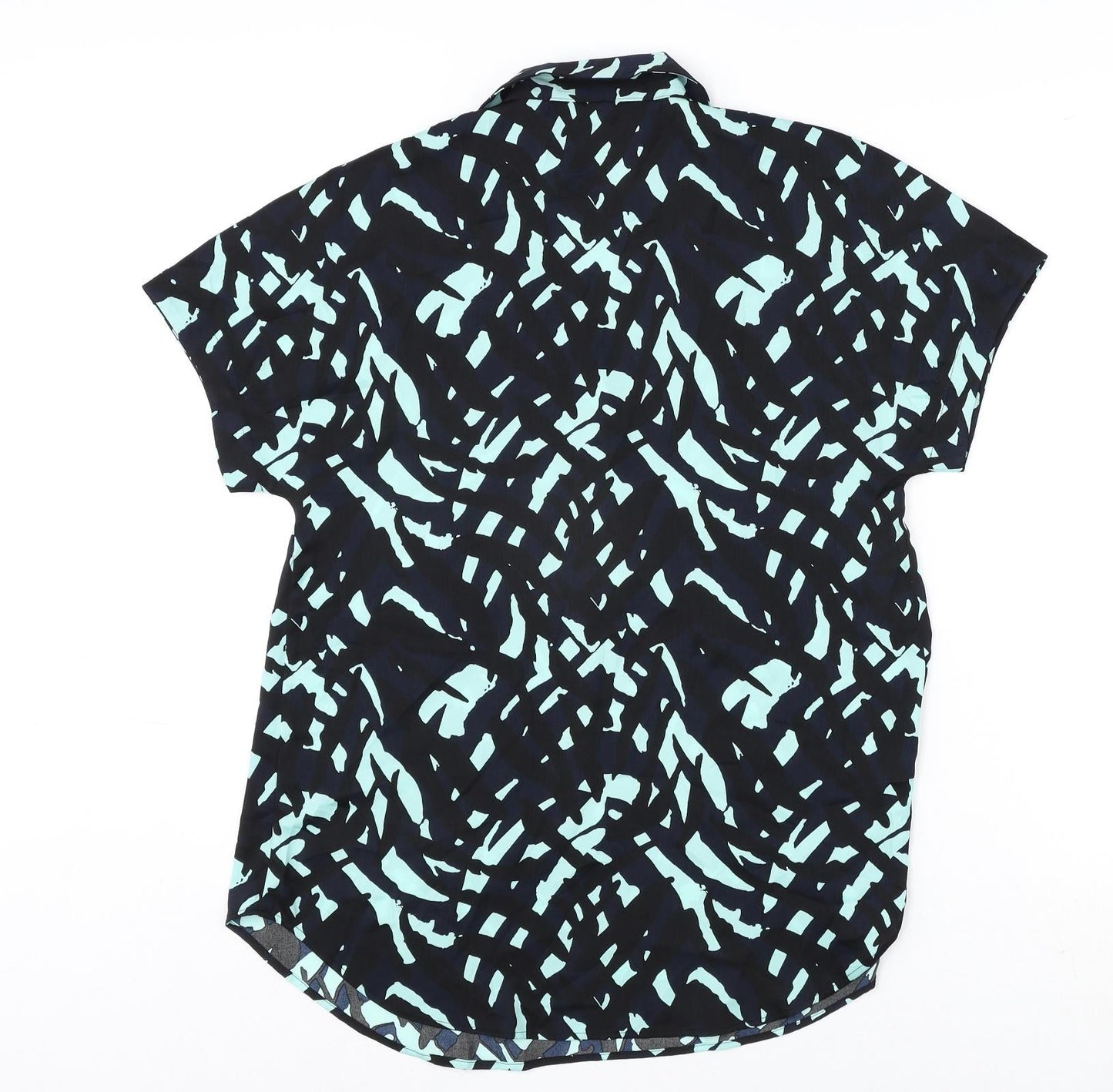 Marks and Spencer Womens Blue Geometric Polyester Basic Blouse Size 8 Collared