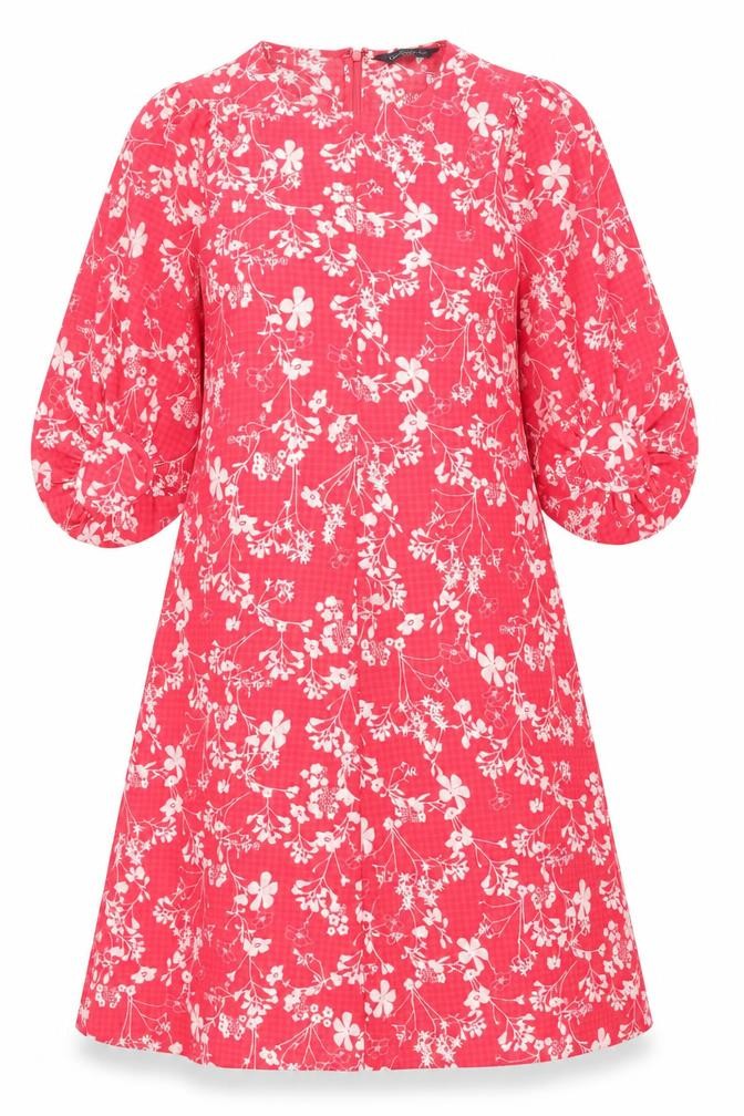 Marks & Spencer Womens Pink Floral Polyester A-Line Size 12 Round Neck Zip