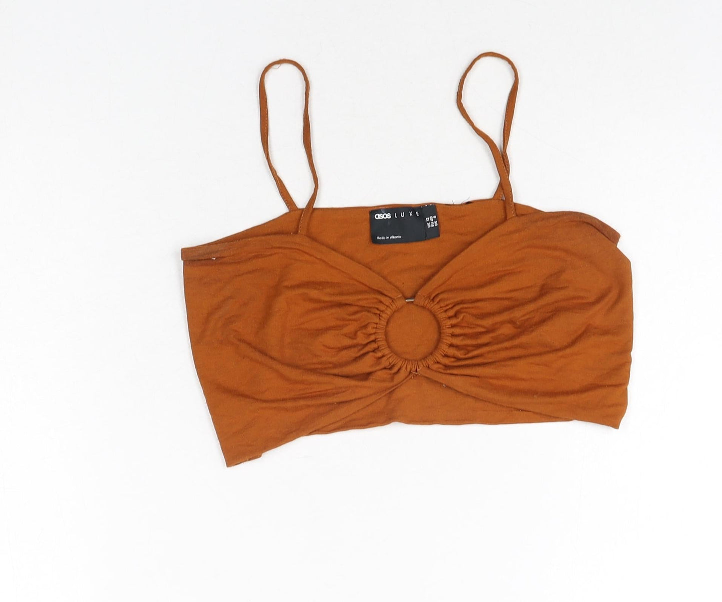 ASOS Womens Brown Polyester Cropped Blouse Size 12 Sweetheart - Cut Out Rouched