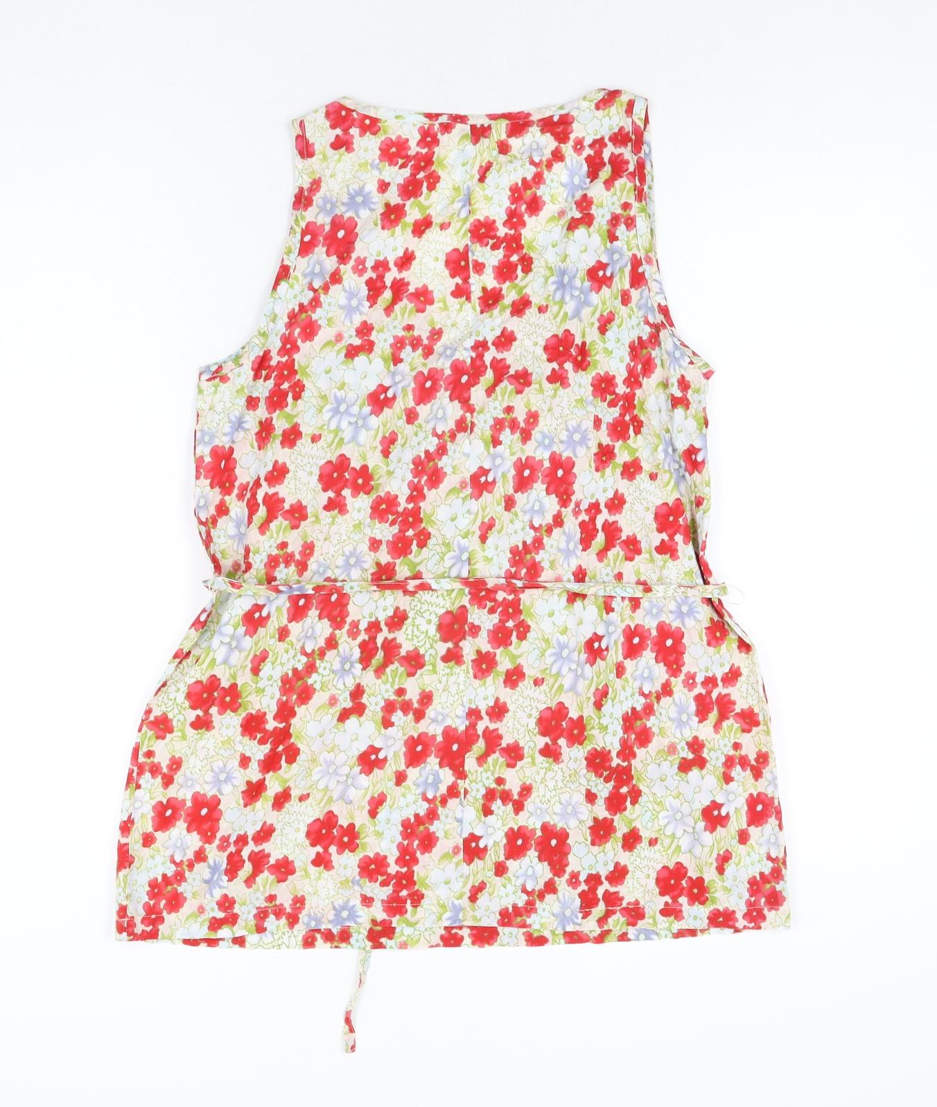 Amichi Basic Womens Multicoloured Floral Cotton Basic Blouse Size M Scoop Neck - Belted