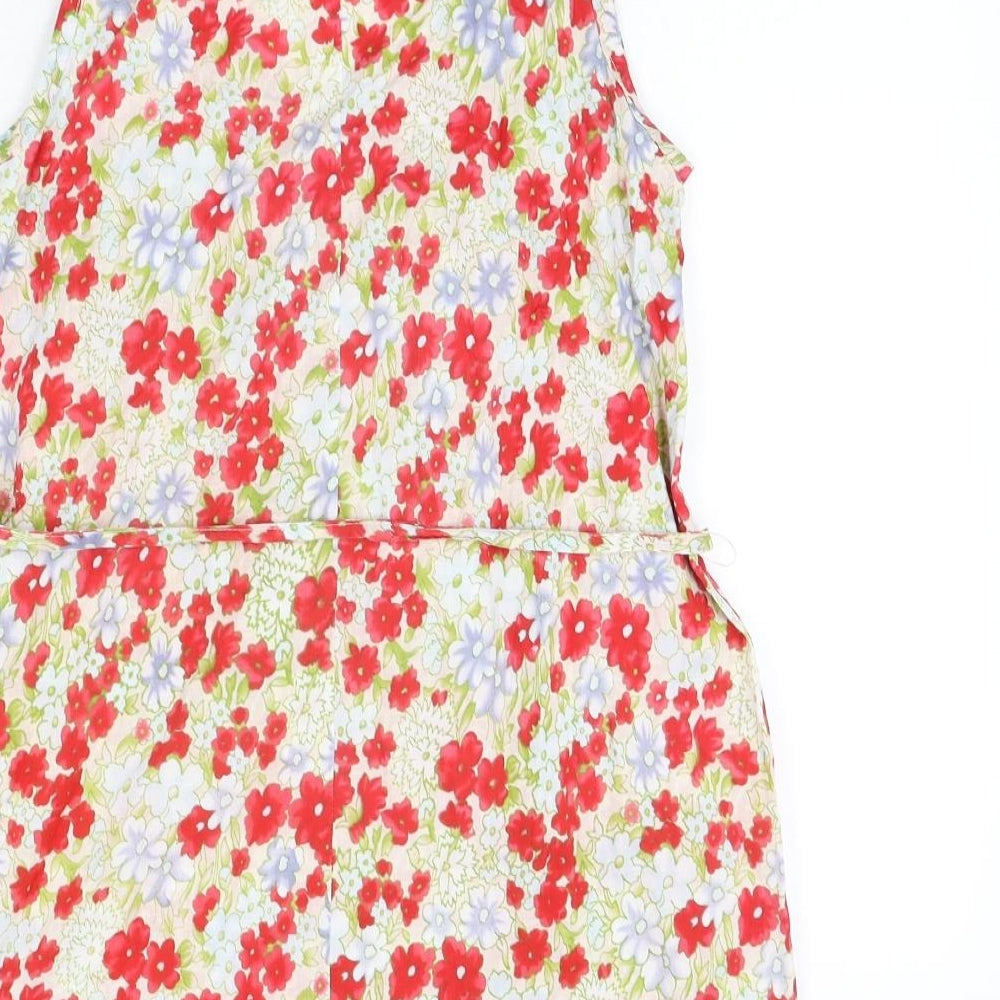 Amichi Basic Womens Multicoloured Floral Cotton Basic Blouse Size M Scoop Neck - Belted