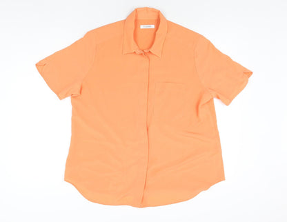 Classics Womens Orange Polyester Basic Button-Up Size 14 Collared