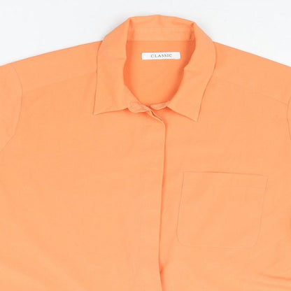 Classics Womens Orange Polyester Basic Button-Up Size 14 Collared