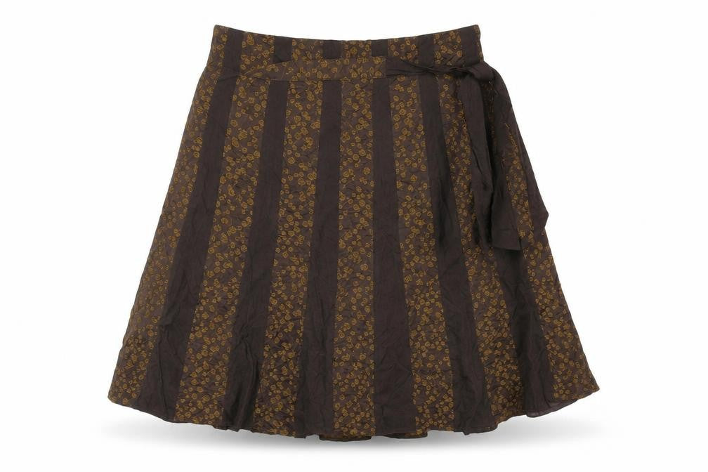 La Strada Womens Brown Geometric Acetate Flare Skirt Size 10 Zip - Floral Panel Belted
