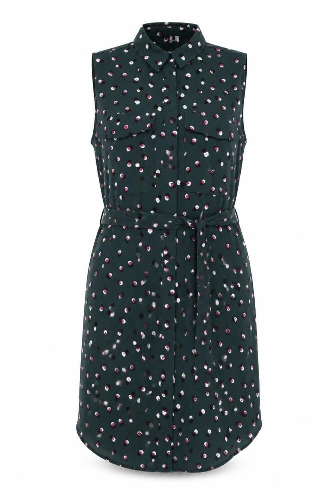 Monki Womens Green Geometric Polyester Shirt Dress Size M Collared Button - Belted
