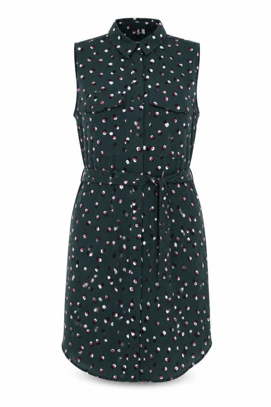 Monki Womens Green Geometric Polyester Shirt Dress Size M Collared Button - Belted