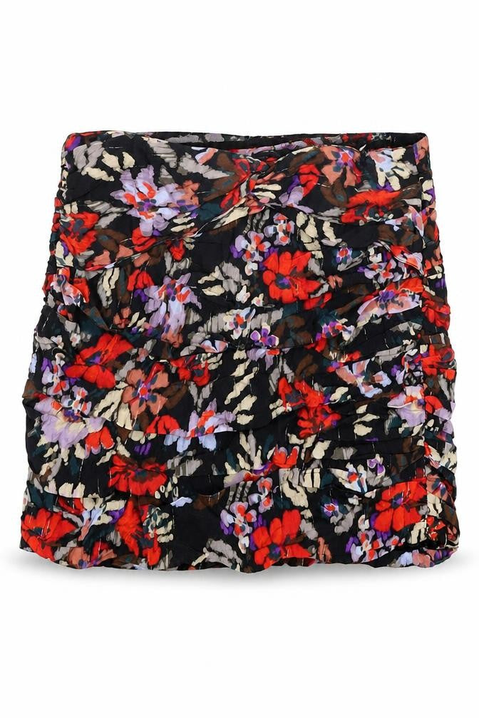 Zara Womens Multicoloured Floral Viscose Mini Skirt Size M Zip - Rouched Twist Detail