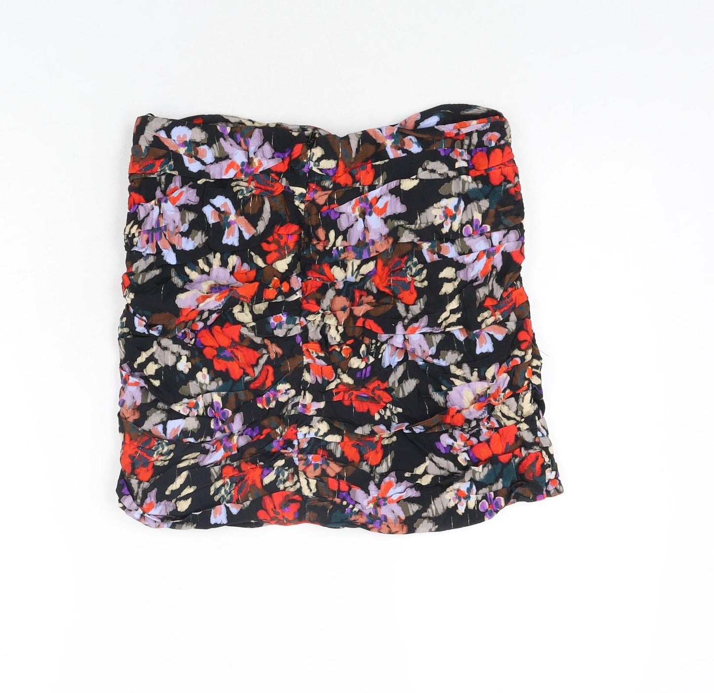 Zara Womens Multicoloured Floral Viscose Mini Skirt Size M Zip - Rouched Twist Detail