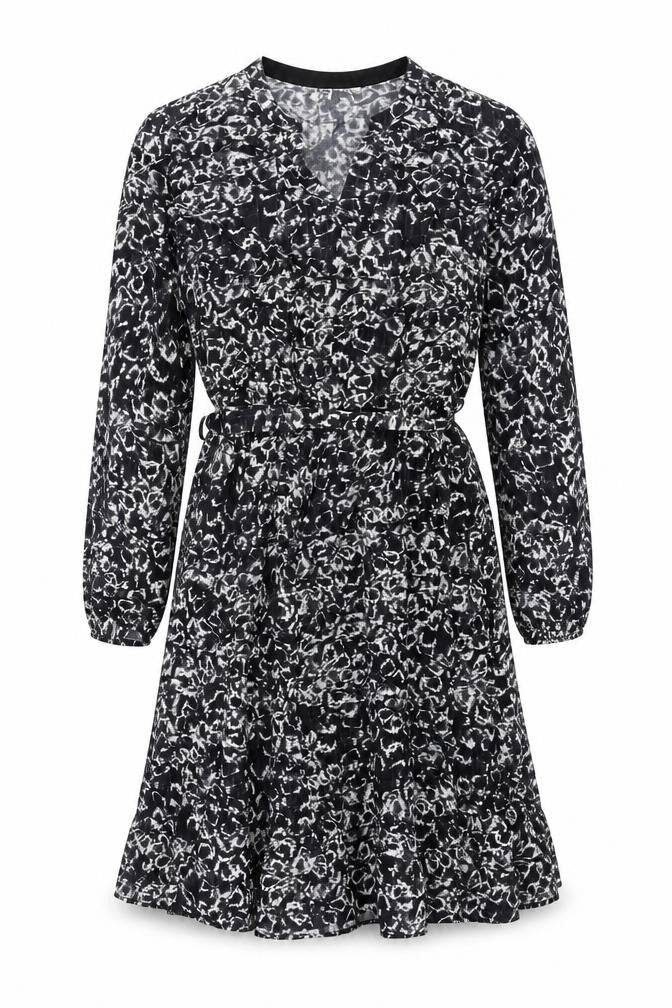 Betty & Co Womens Grey Geometric Polyester A-Line Size 10 V-Neck Pullover - Belted
