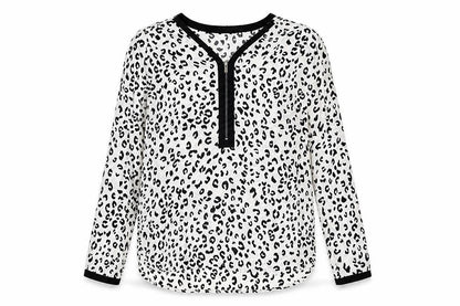 South Womens White Animal Print Polyester Basic Blouse Size 12 V-Neck - Leopard Print