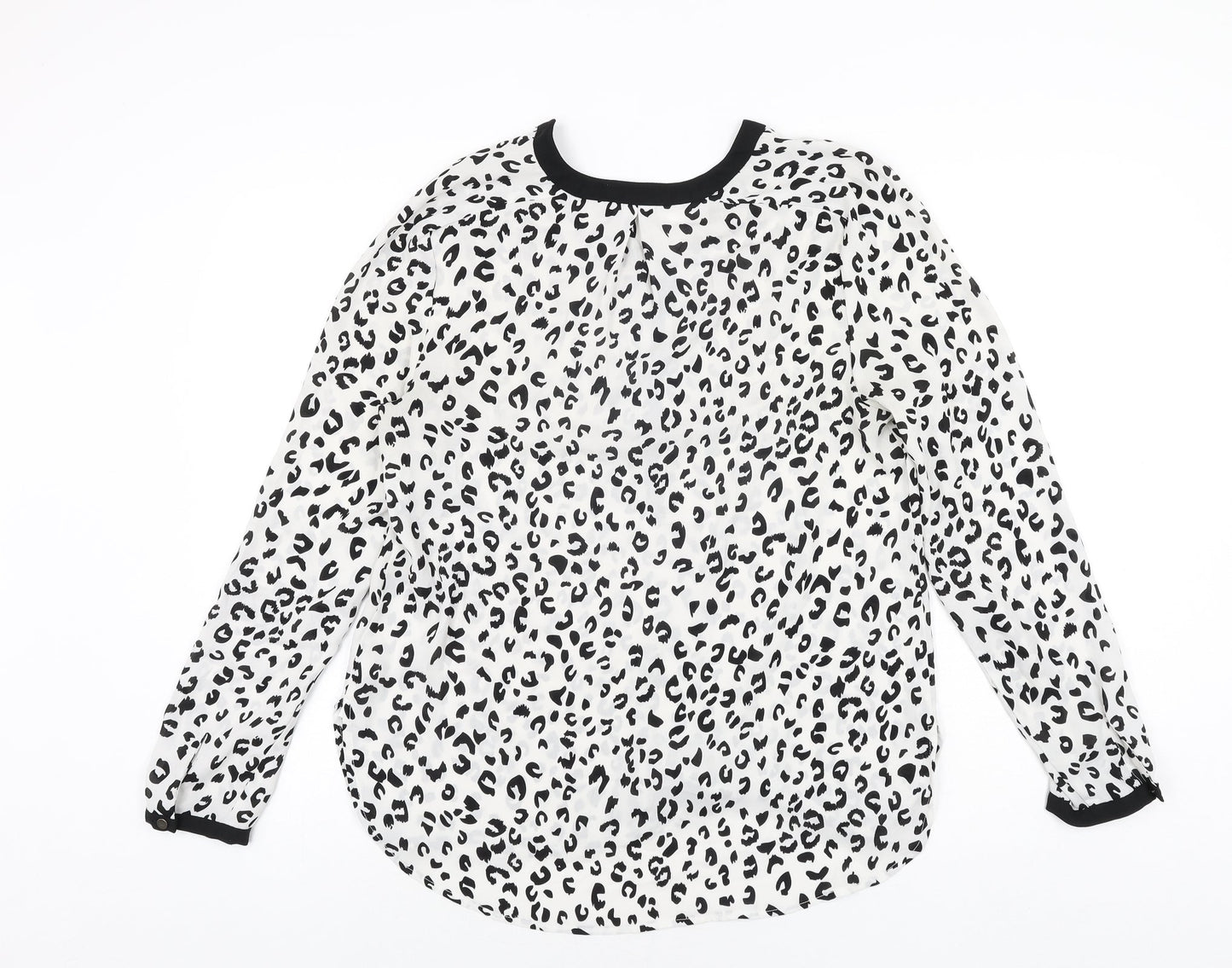South Womens White Animal Print Polyester Basic Blouse Size 12 V-Neck - Leopard Print