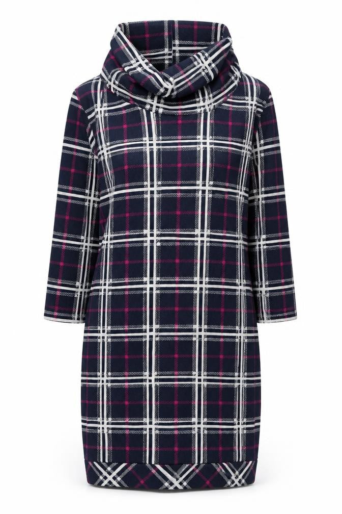 Apricot Womens Blue Check Polyester Jumper Dress Size 12 Roll Neck Pullover