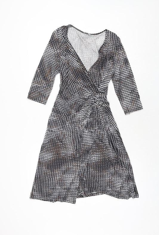 Marks and Womens Multicoloured Geometric Viscose Wrap Dress Size 8 V-Neck Pullover
