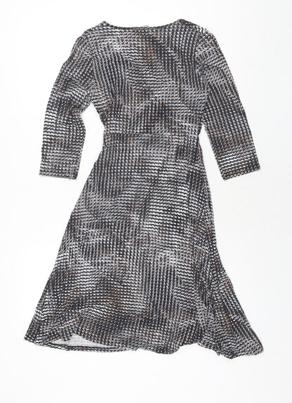 Marks & Spencer Womens Multicoloured Geometric Viscose Wrap Dress Size 8 V-Neck Pullover