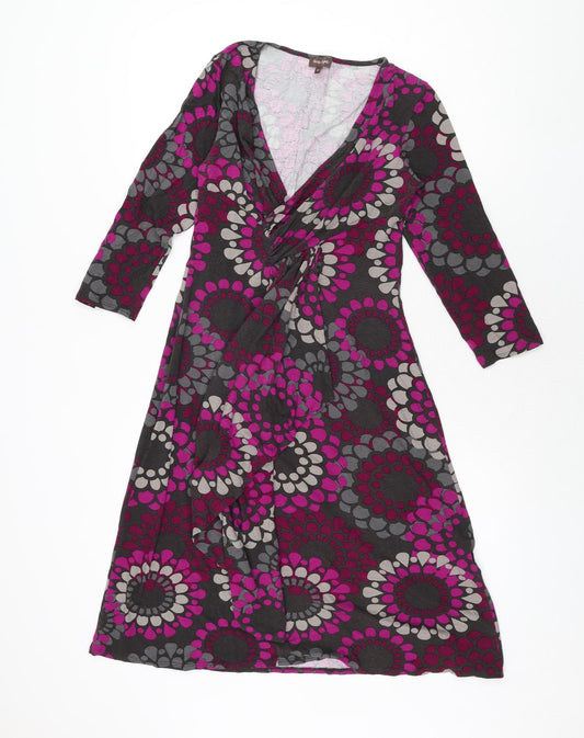 Phase Eight Womens Multicoloured Geometric Viscose A-Line Size 12 V-Neck Pullover - Frill Detail