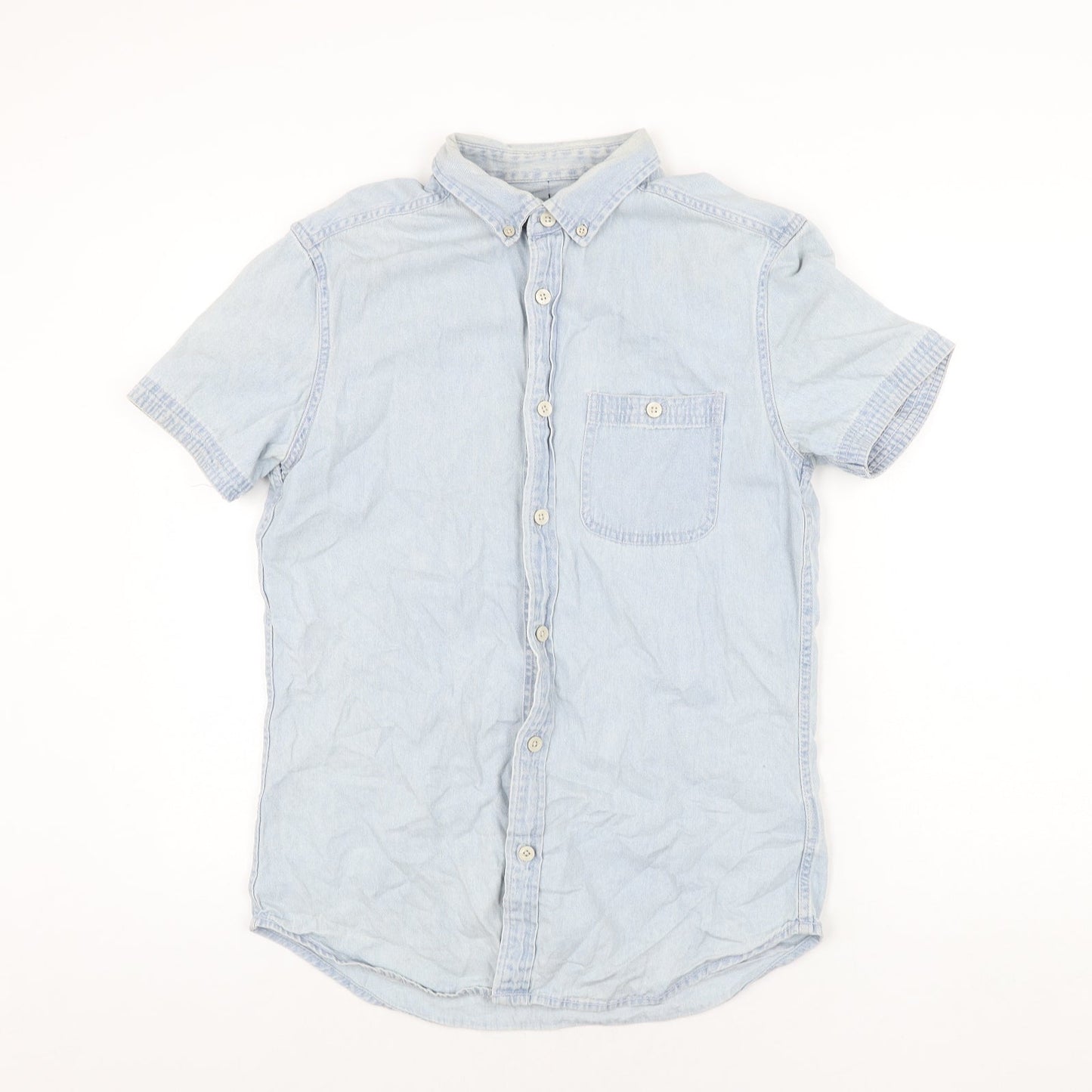 Drift King Mens Blue Cotton Button-Up Size M Collared Button