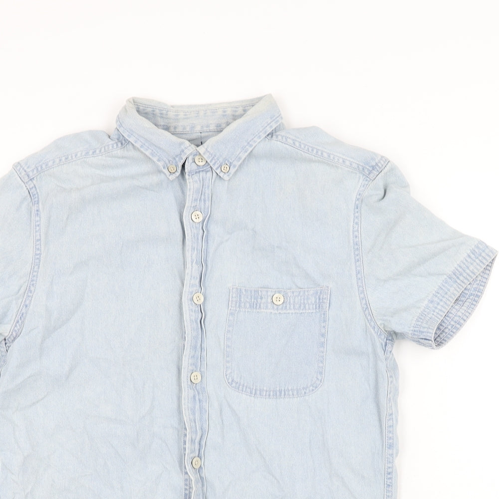 Drift King Mens Blue Cotton Button-Up Size M Collared Button
