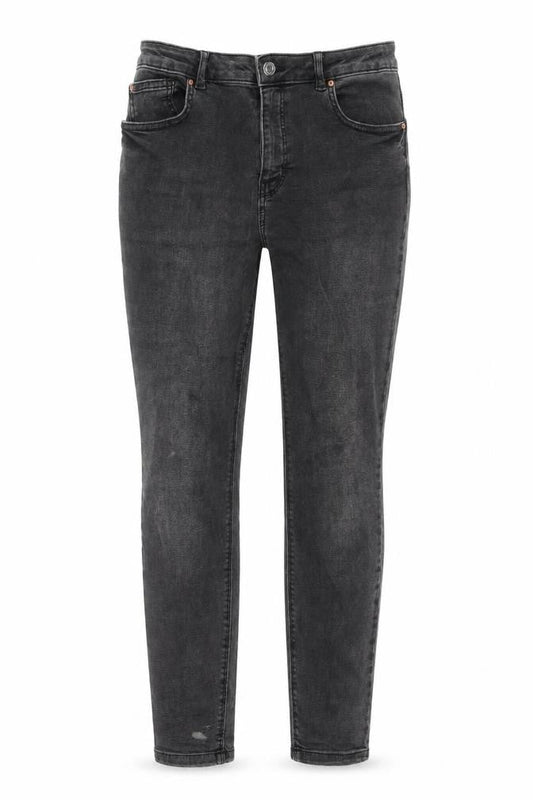 Front view of Denim & Co. women’s grey cotton skinny jeans, size UK 14, 26-inch leg regular zip