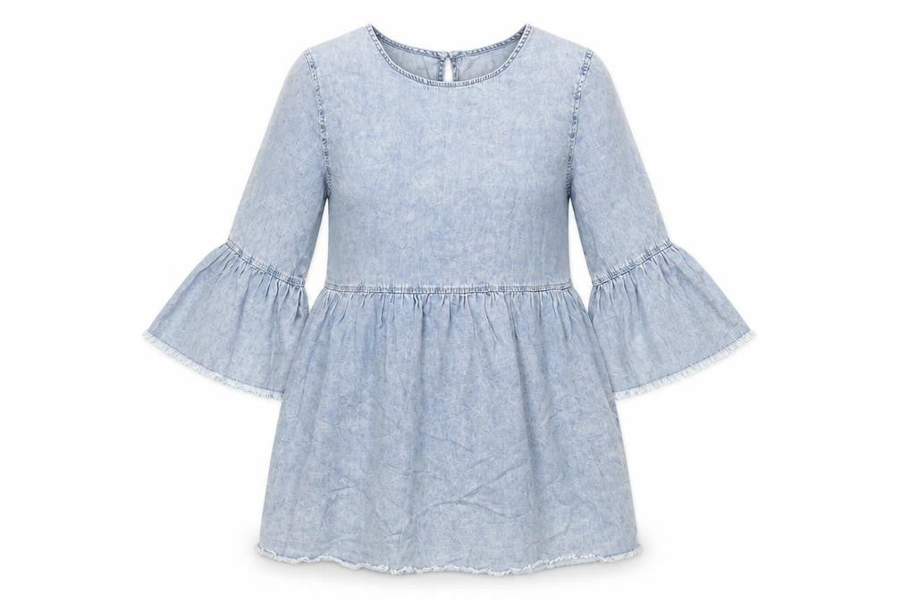 Denim & Co. Womens Blue Cotton A-Line Size 12 Round Neck Button - Raw Hems