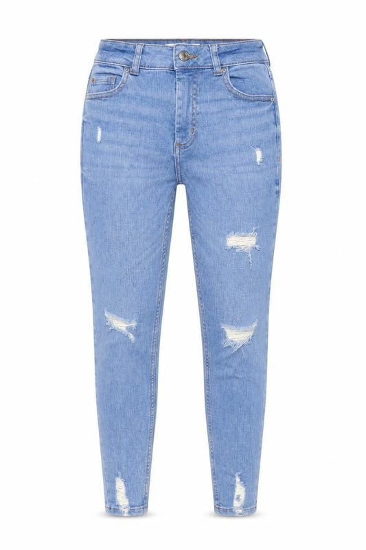 Front view of Denim & Co. women’s blue cotton skinny jeans, size UK 6, 28-inch leg regular zip